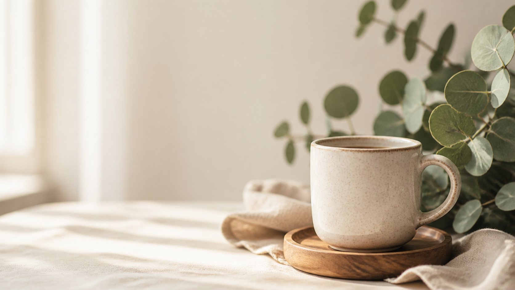 A calm coffee and greenery setting that celebrates local living